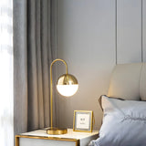 Simple Gold Gooseneck White Glass Shade Table Lamp Image - 14