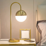 Simple Gold Gooseneck White Glass Shade Table Lamp Image - 2