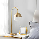 Simple Gold Gooseneck White Glass Shade Table Lamp Image - 5