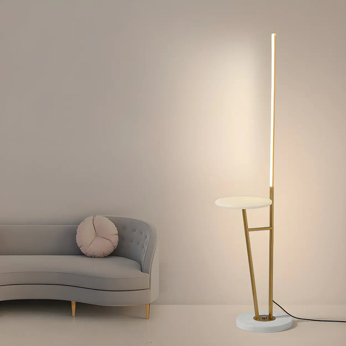 Simple Gold Linear and Side Table Metal Floor Lamp Image - 1