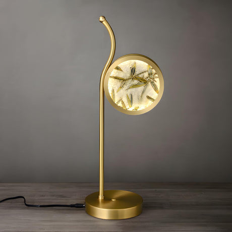 Simple Gold Round Bamboo Decor Metal LED Table Lamp Image - 2