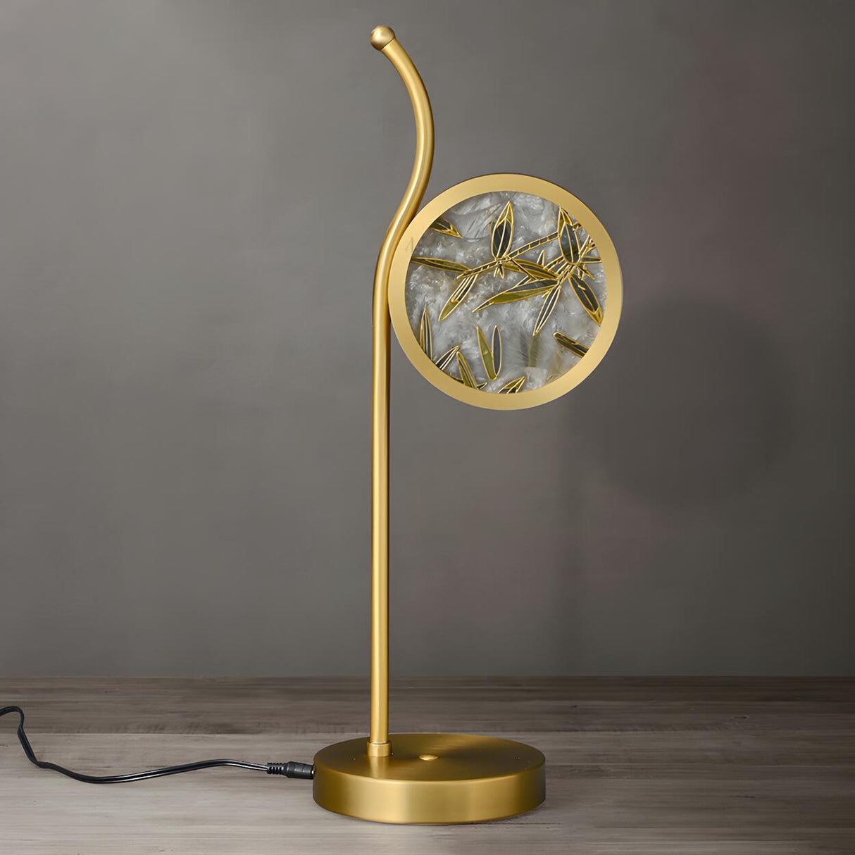 Simple Gold Round Bamboo Decor Metal LED Table Lamp Image - 9