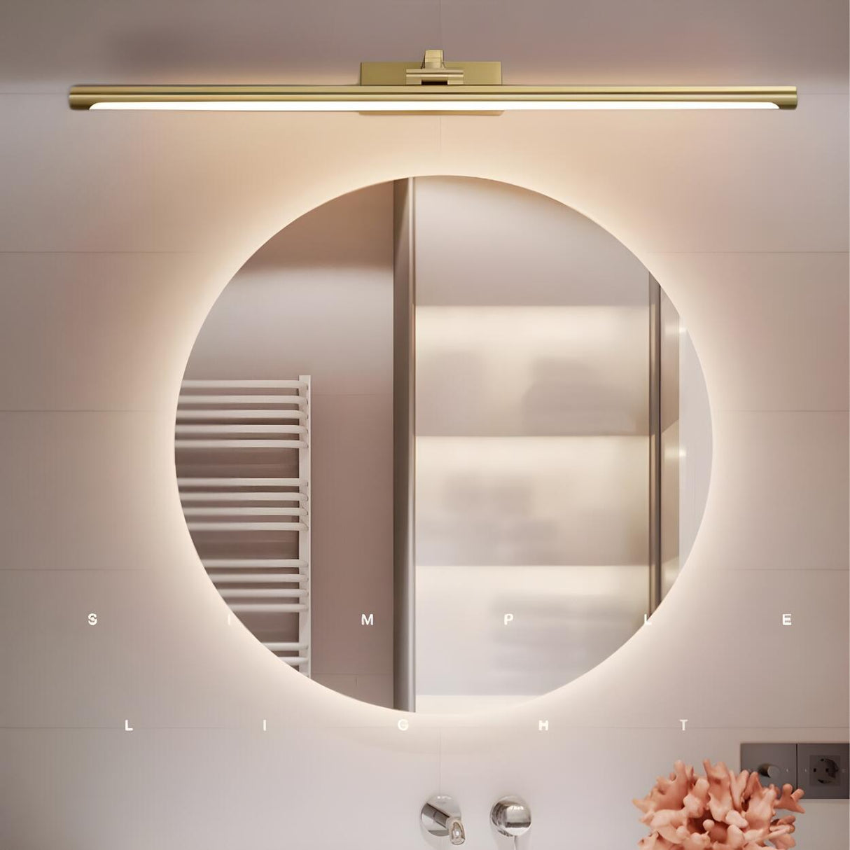 Simple Golden Straight Modern Brass LED Vanity Light Image - 1