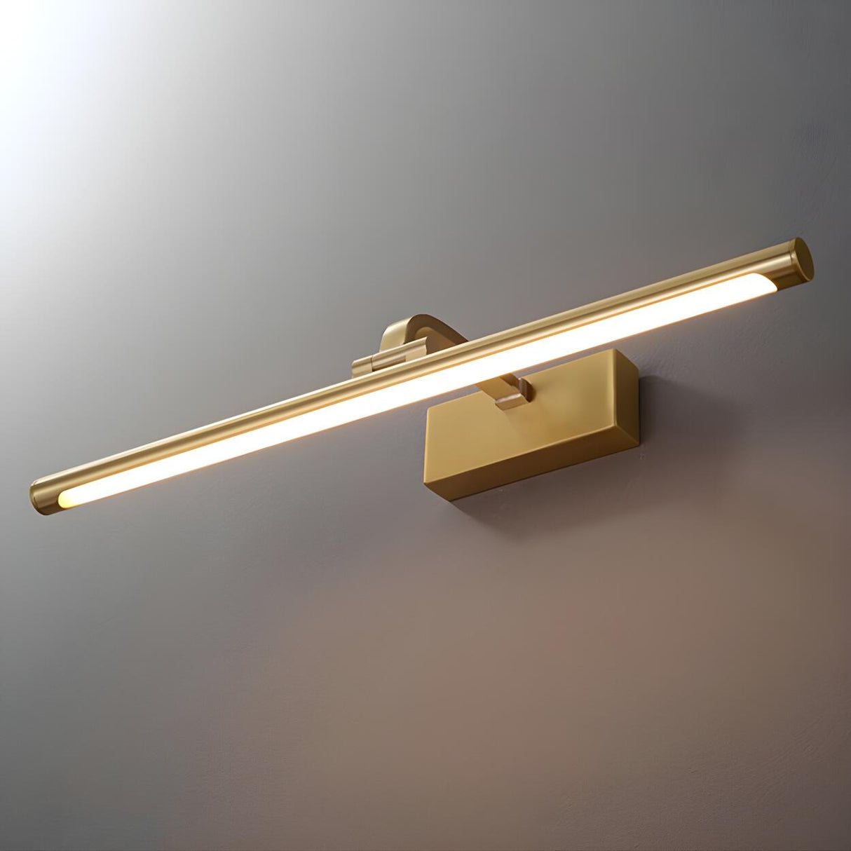 Simple Golden Straight Modern Brass LED Vanity Light Image - 7