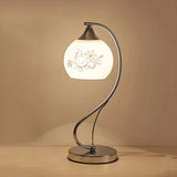 Simple Gooseneck Floral Glass Shade Metal Table Lamp Image - 2