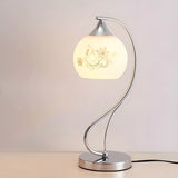 Simple Gooseneck Floral Glass Shade Metal Table Lamp Image - 4