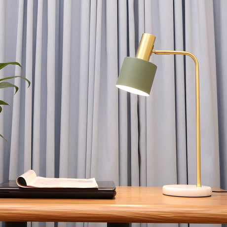 Simple Green Column Lampshade Modern Metal Table Lamp Image - 1