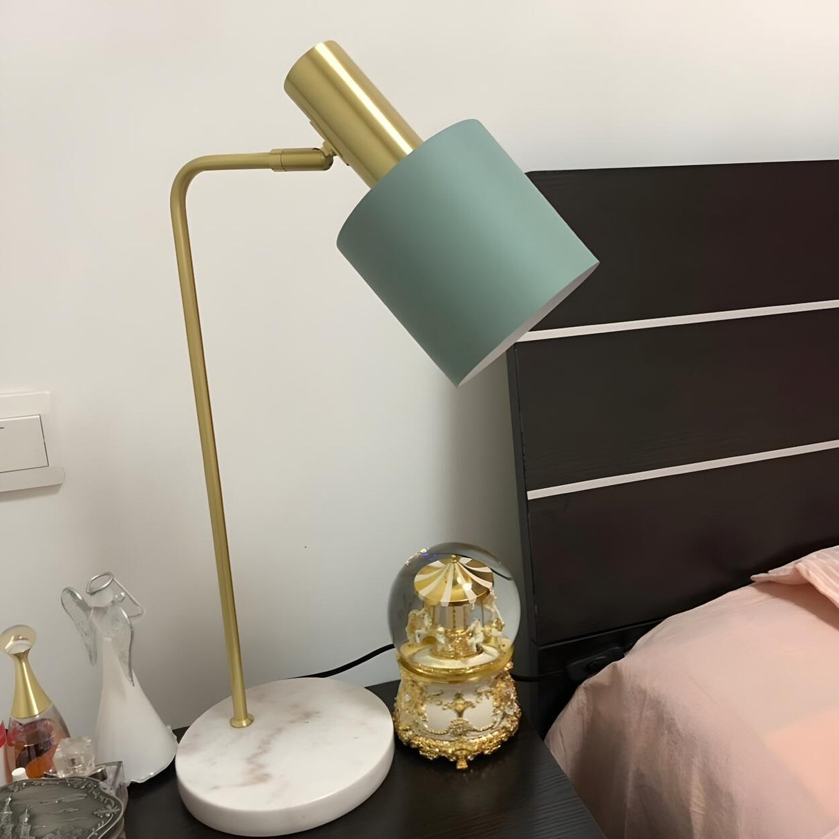 Simple Green Column Lampshade Modern Metal Table Lamp Image - 18