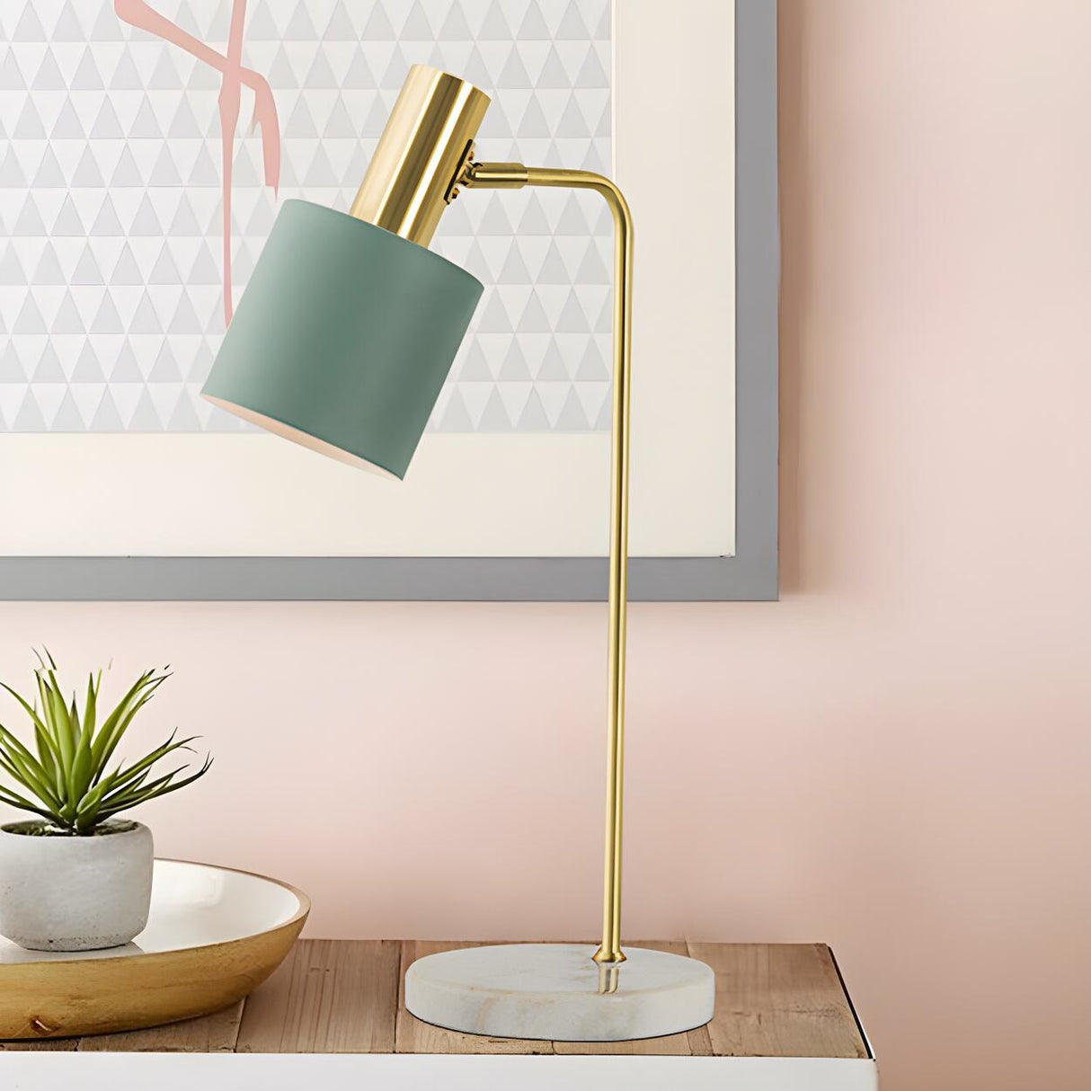 Simple Green Column Lampshade Modern Metal Table Lamp Image - 6