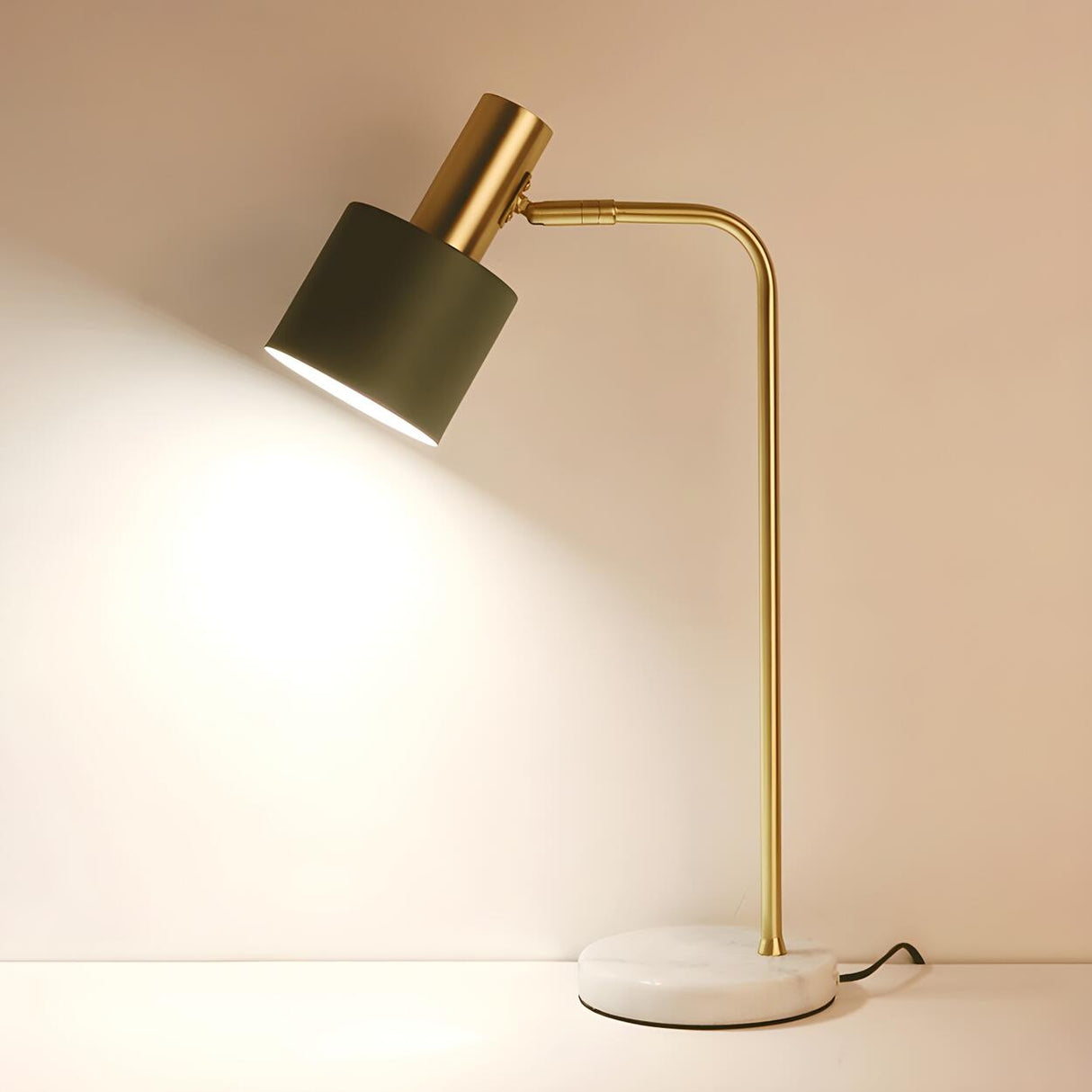 Simple Green Column Lampshade Modern Metal Table Lamp Image - 9