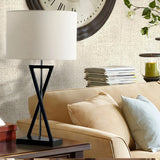 Simple Hourglass Base Fabric Drum Bedside Table Lamp Image - 1