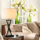 Simple Hourglass Base Fabric Drum Bedside Table Lamp Image - 3