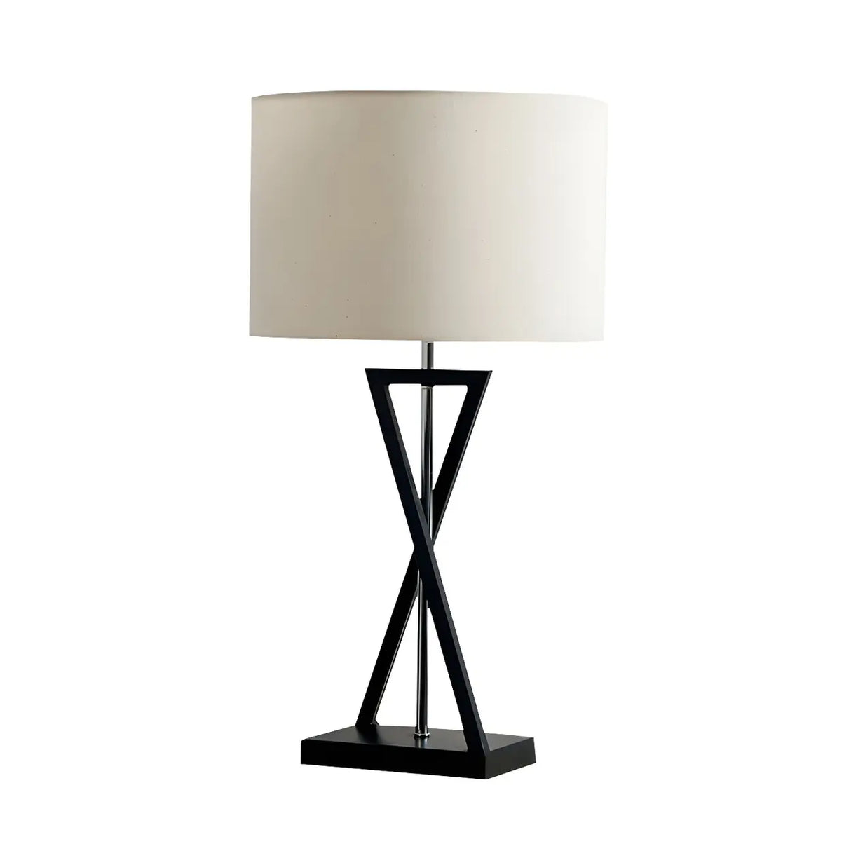 Simple Hourglass Base Fabric Drum Bedside Table Lamp Image - 5