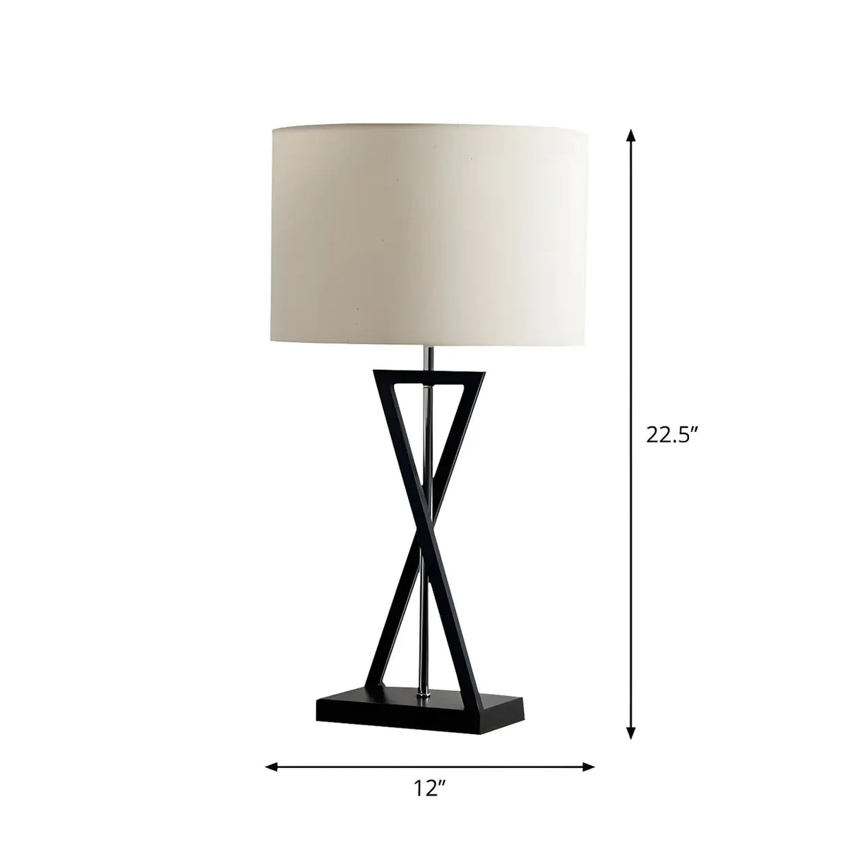 Simple Hourglass Base Fabric Drum Bedside Table Lamp 