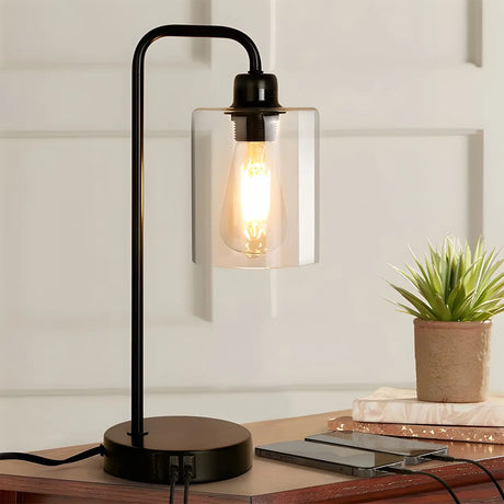 Simple Industrial Clear Glass Column Shade Table Lamp Image - 2