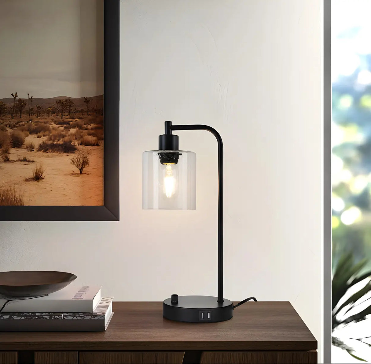 Simple Industrial Clear Glass Column Shade Table Lamp Image - 9