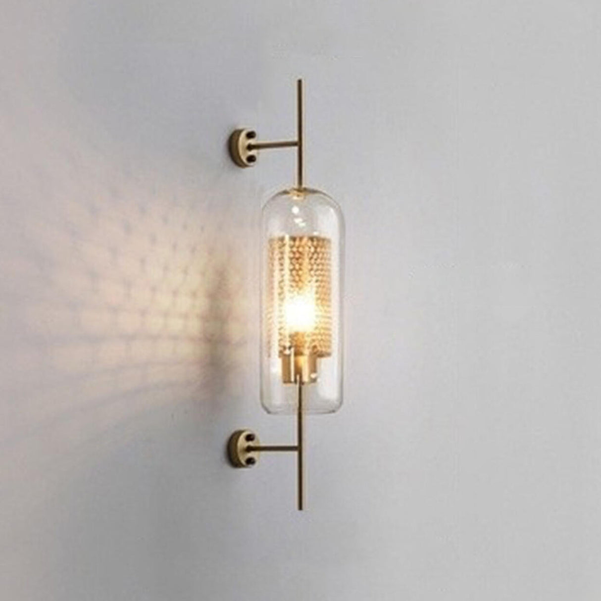 Simple Inner Mesh Cylinder Glass Bedside Wall Light Image - 5