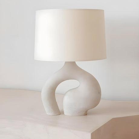 Simple Ivory White Resin Base Fabric Shade Table Lamp Image - 1