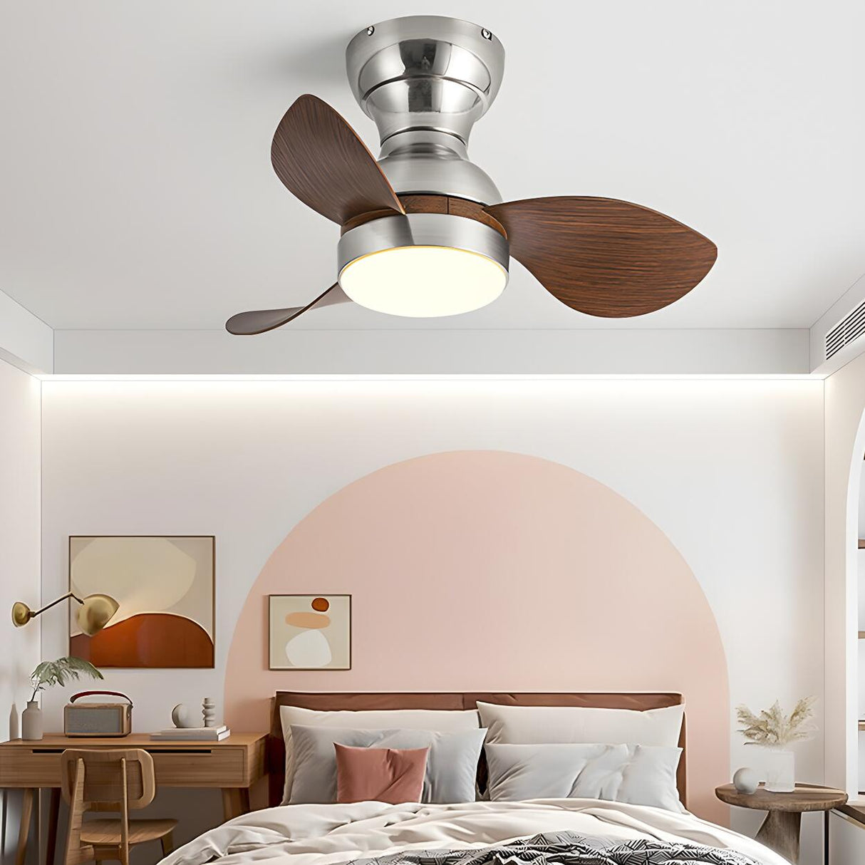 Simple Kids Room 3 Blade Small Ceiling Fan With Light Image - 1