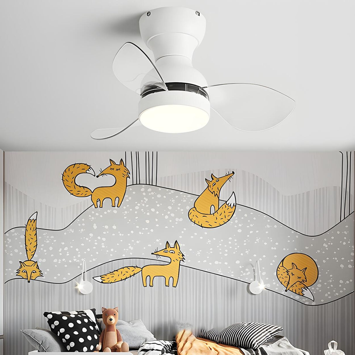 Simple Kids Room 3 Blade Small Ceiling Fan With Light Image - 6