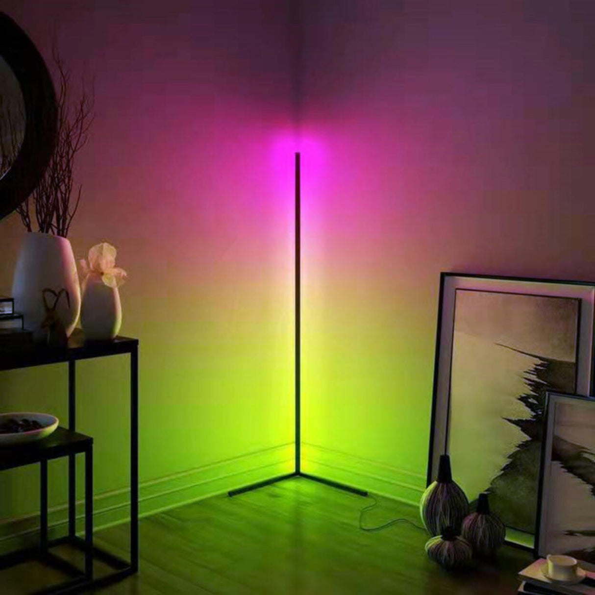 Simple L-Shaped Metal Black Color-Changing Floor Lamp Image - 1