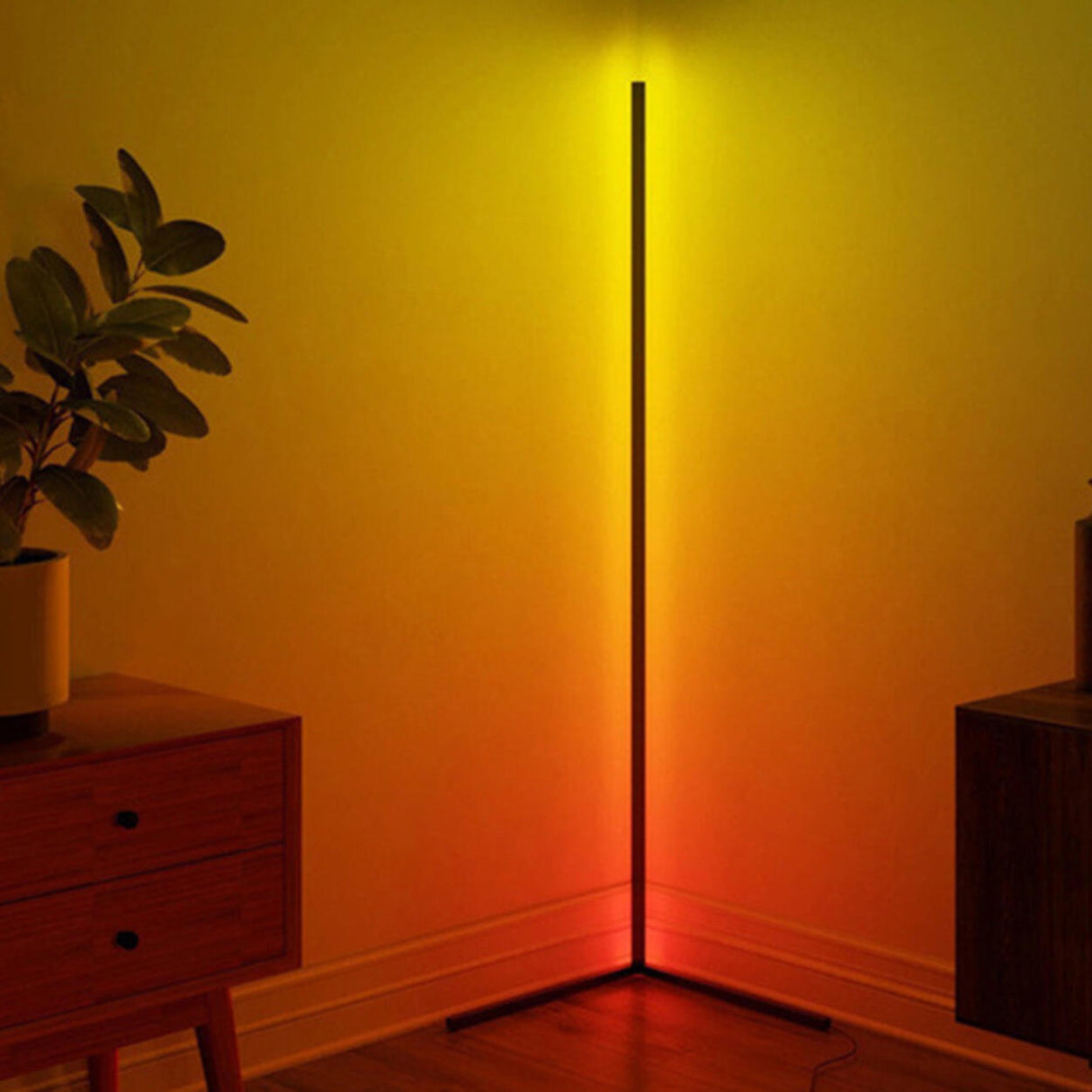 Simple L-Shaped Metal Black Color-Changing Floor Lamp Image - 8