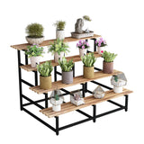 Simple Ladder Pine Wood Floor Crate Plant Stand Black Image - 10