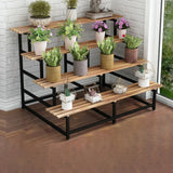 Simple Ladder Pine Wood Floor Crate Plant Stand Black Image - 12