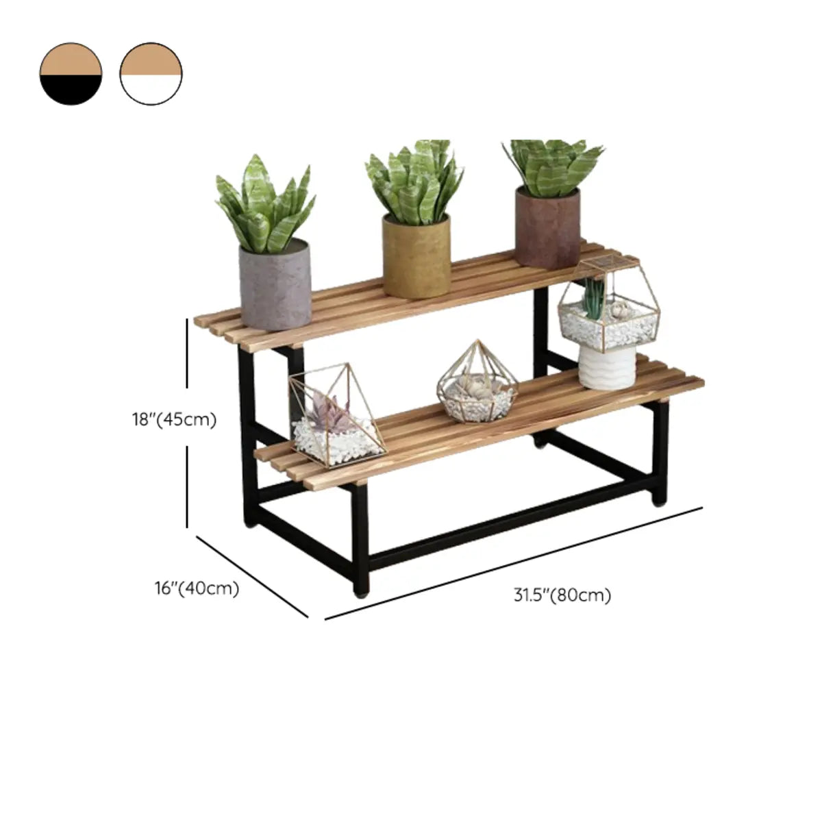 Simple Ladder Pine Wood Floor Crate Plant Stand Black 