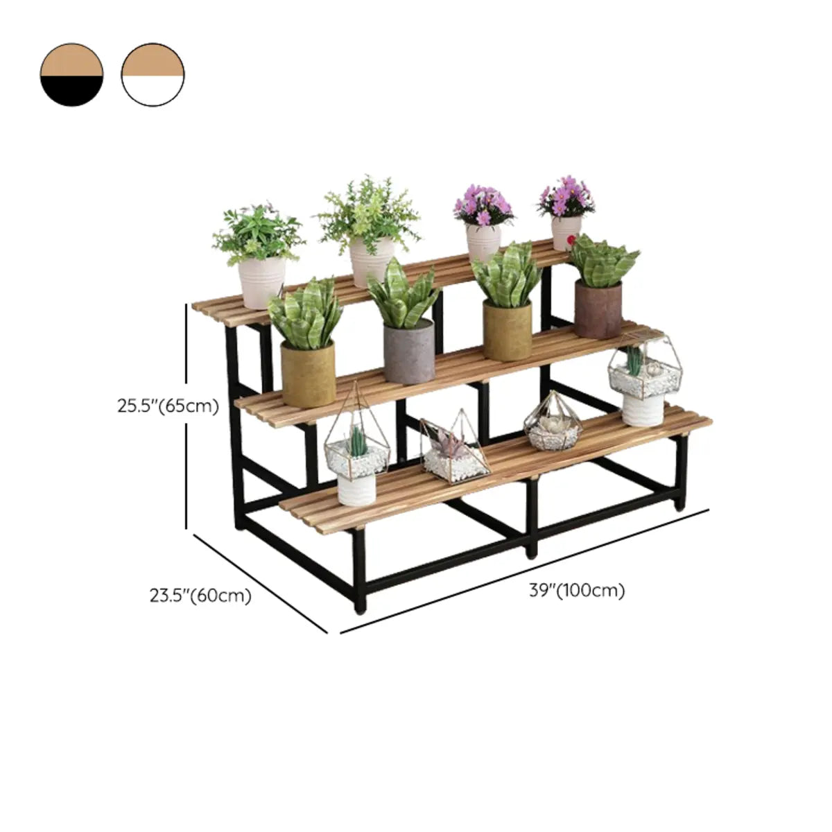 Simple Ladder Pine Wood Floor Crate Plant Stand Black Image - 24