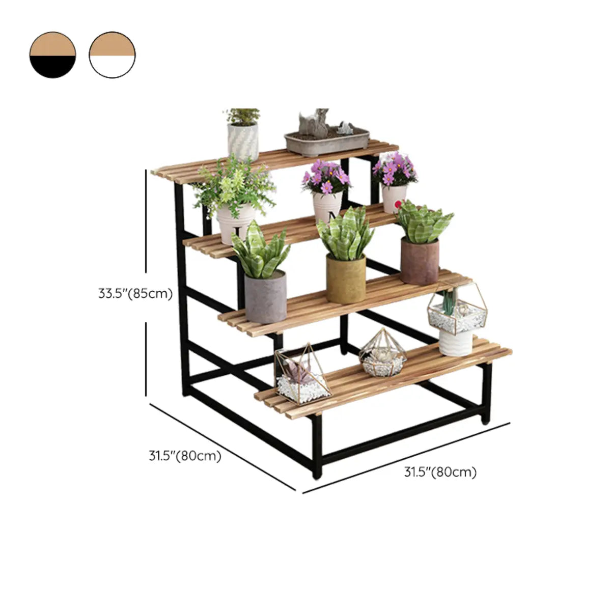 Simple Ladder Pine Wood Floor Crate Plant Stand Black Image - 27