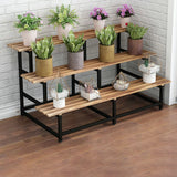 Simple Ladder Pine Wood Floor Crate Plant Stand Black Image - 7