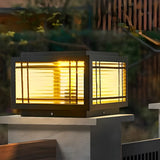 Simple Line Decor Square Glass Outdoor Post Lamp Black Image - 1