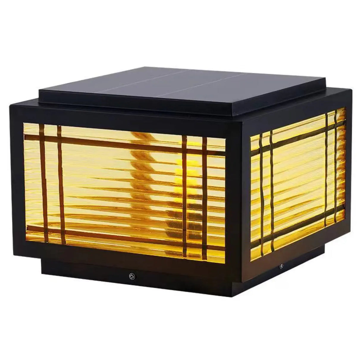 Simple Line Decor Square Glass Outdoor Post Lamp Black Image - 5