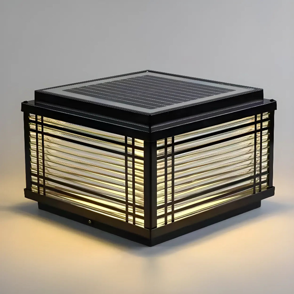 Simple Line Decor Square Glass Outdoor Post Lamp Black Image - 6