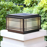 Simple Line Decor Square Glass Outdoor Post Lamp Black Image - 8