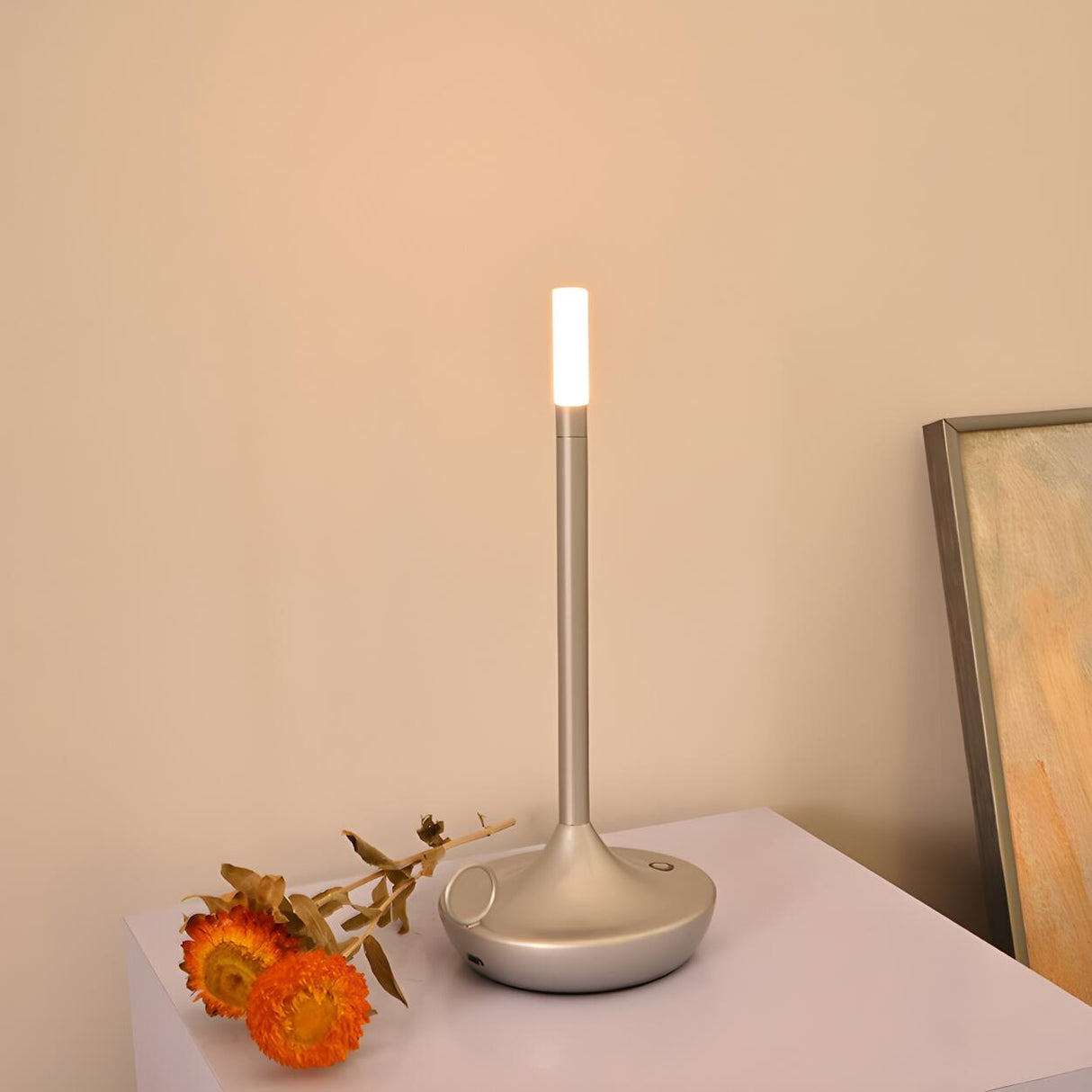 Simple Linear Candlelight Cordless Metal Table Lamp Image - 14