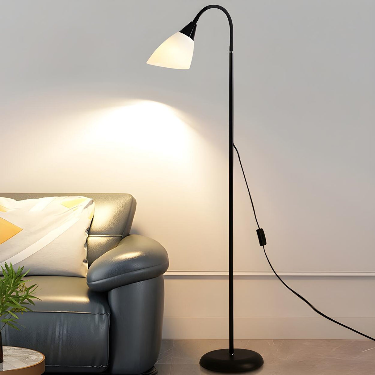 Simple Living Room Modern Black Cone Metal Floor Lamp Image - 1