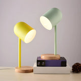 Simple Macaron Metal Dome Wood Base Bedside Table Lamp Image - 3