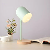 Simple Macaron Metal Dome Wood Base Bedside Table Lamp Image - 4