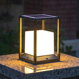 Simple Metal Black Frame Solar Outdoor White Cube Lamp Image - 1