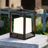 Simple Metal Black Frame Solar Outdoor White Cube Lamp Image - 11