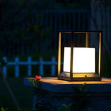 Simple Metal Black Frame Solar Outdoor White Cube Lamp Image - 12