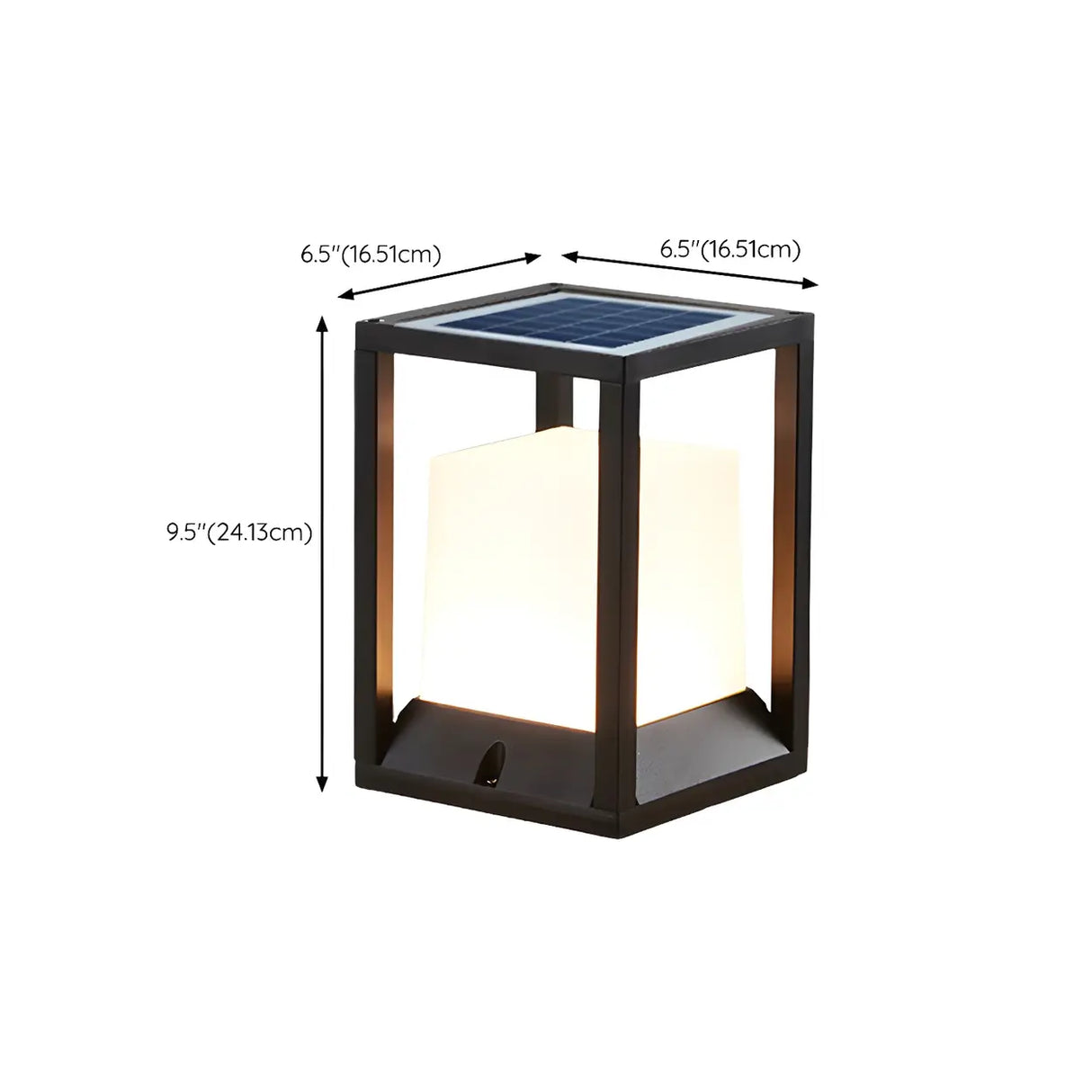 Simple Metal Black Frame Solar Outdoor White Cube Lamp 