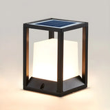 Simple Metal Black Frame Solar Outdoor White Cube Lamp Image - 6