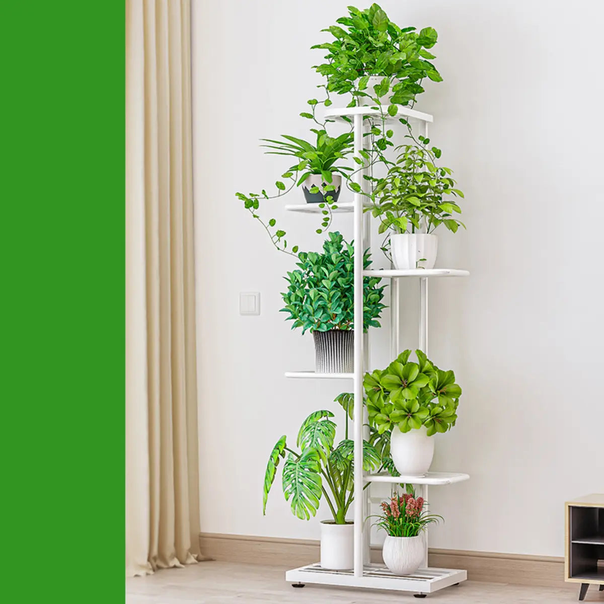 Simple Metal Frame Floor Multi-Tier Plant Stand White Image - 2