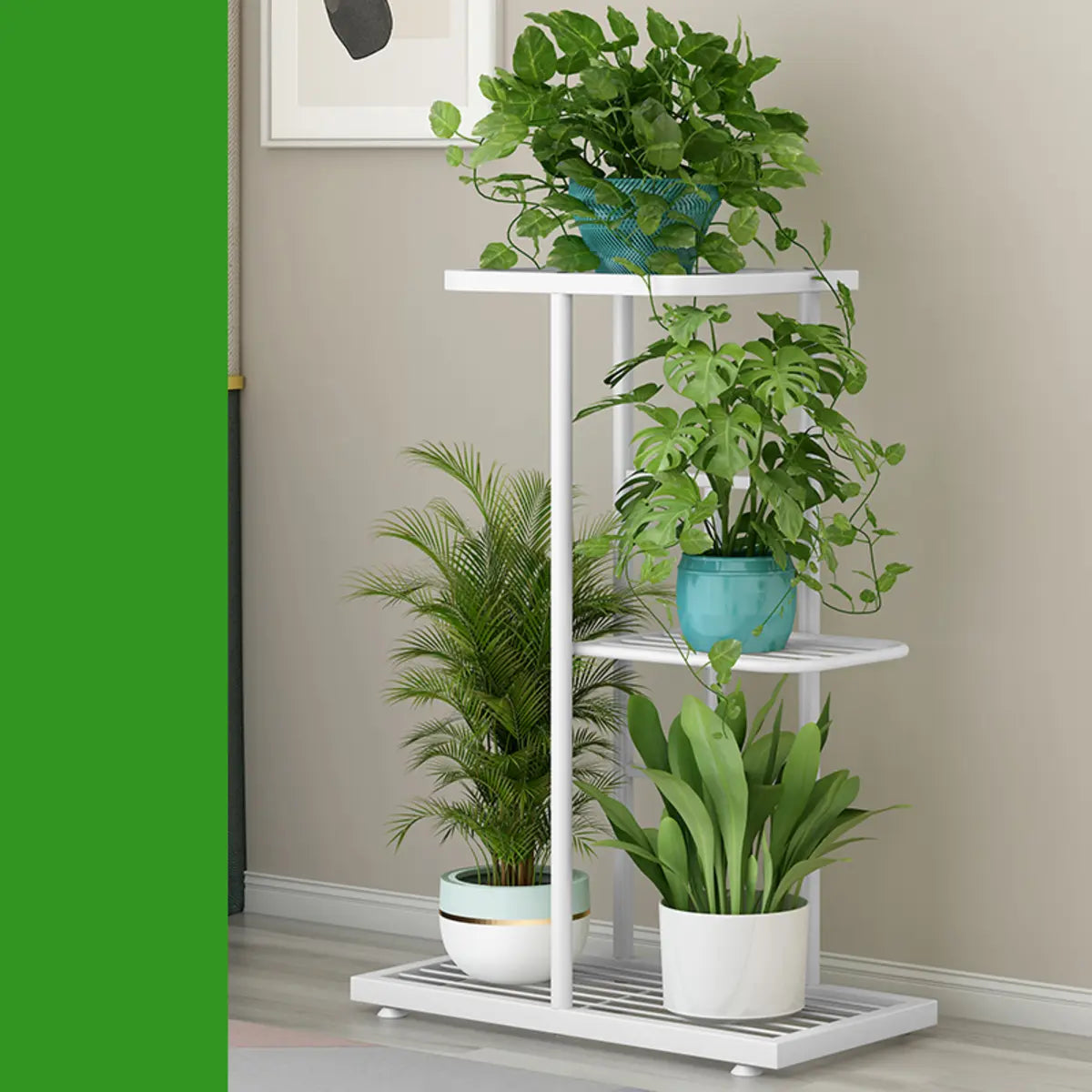 Simple Metal Frame Floor Multi-Tier Plant Stand White Image - 3