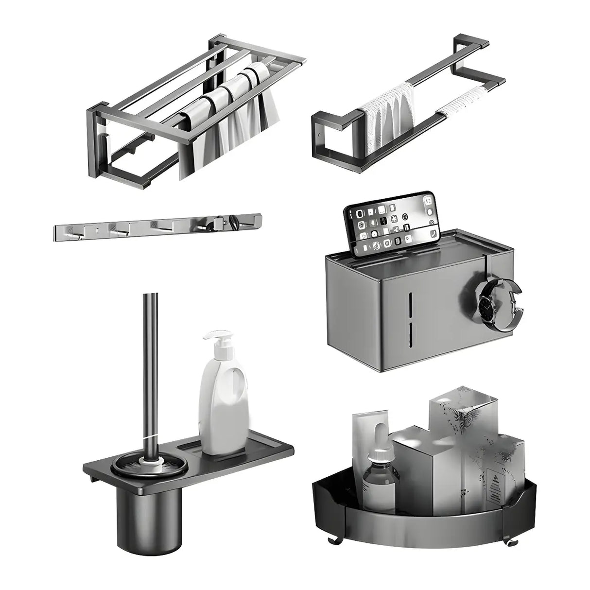 Simple Metal Grey Bathroom Hardware Set with Shelves Image - 10