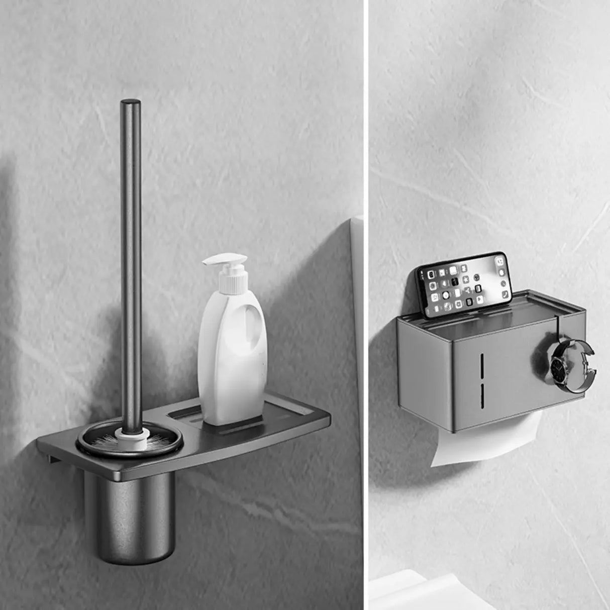 Simple Metal Grey Bathroom Hardware Set with Shelves Image - 17