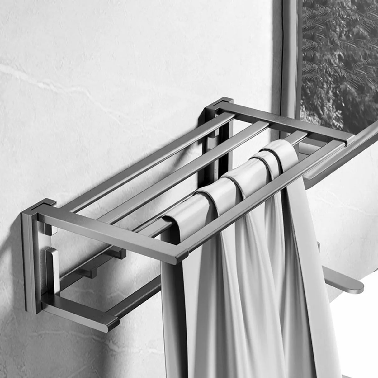 Simple Metal Grey Bathroom Hardware Set with Shelves Image - 2